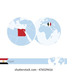 Egypt on world globe with flag and regional map of Egypt. Vector Illustration.