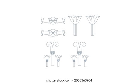 Egypt ornamental elements set. Ornamental elements of Ancient Egypt. Linear cane elements