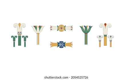 Egypt ornamental elements set. Ornamental elements of Ancient Egypt. Color linear cane elements