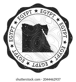 Egypt outdoor stamp. Round sticker with a map of the country with topographic isolines. Vector illustration. Can be used as insignia, logotype, label, sticker or badge of Egypt.
