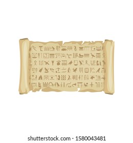 Egypt papyrus scroll cartoon vector with hieroglyphs Egyptian culture.