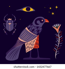 Egypt pattern objects on dark background