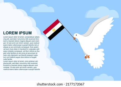 Egypt peace concept with text area, Dove of Peace bird with Egypt flag in its beak, dove flying in the clouds, vector illustration design, Egypt peace day template, freedom idea