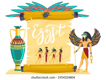 Egypt people, egypt pharaoh culture, ancient history banner, pyramid africa symbol, design, cartoon style vector illustration.