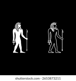 Egito faraó Tutankhamen Rei Tut definir ícone branco cor vetor ilustração imagem simples sólido contorno linha contorno fino estilo plano