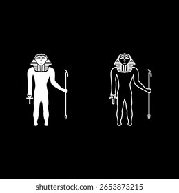 Egito faraó Tutankhamen Rei Tut definir ícone branco cor vetor ilustração imagem simples sólido contorno linha contorno fino estilo plano