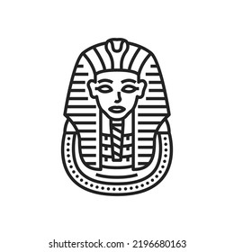 Egypt Pharaoh Tutankhamun burial mask isolated outline vector icon. Egyptian king ancient monochrome symbol