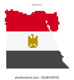 Egypt pixel flag map icon. 8 bit pixel art Egyptian map covered with flag. Flat vector illustration isolated on white background.