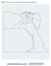 Egypt plain country map. High Details. Outline Regions style. Shape of Egypt. Vector illustration.