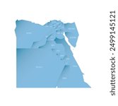 Egypt political map of administrative divisions - governorates. Shaded vector map with 3D-like blue gradient and name labels