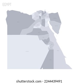 Egypt political map of administrative divisions - governorates. Grey vector map with labels.