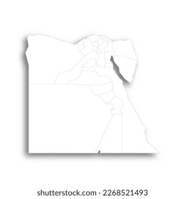 Egypt political map of administrative divisions - governorates. Flat white blank map with thin black outline and dropped shadow.