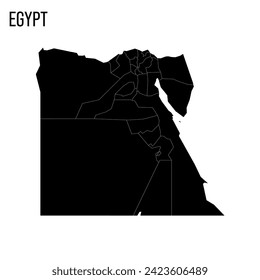 Ägypten politische Landkarte der Verwaltungseinheiten - Gouverneure. Leere schwarze Karte und Ländername.