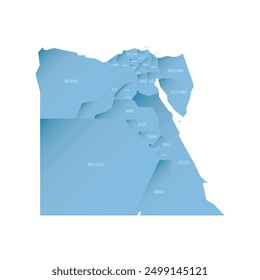 Ägypten politische Karte der administrativen Divisionen - Gouvernements. Schattierte Vektorkarte mit 3D-ähnlichem blauem Farbverlauf und Namensschildern