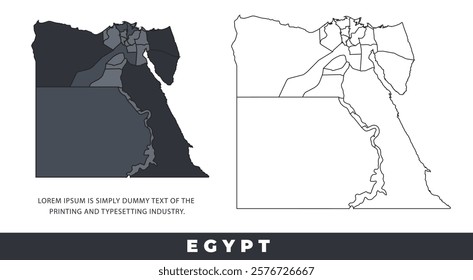 Egypt political regions black color outline map set