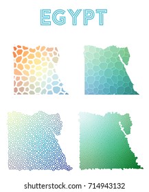 Egypt polygonal map. Mosaic style maps collection. Bright abstract tessellation, geometric, low poly, modern design. Egypt polygonal maps for infographics or presentation.