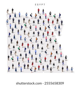Egypt population map. Large group of realistic a diverse crowd of people figures in a shape of YYY map. Flat vector illustration isolated on white.