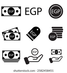 egypt pound banknotes, coins, cash and money icons. financial and banking infographic elements and symbols for web design