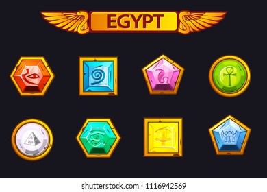 Egypt precious and multi-colored vector stones, game assets icons