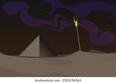 Egypt pyramid night desert. Egyptian pharaoh tomb.
