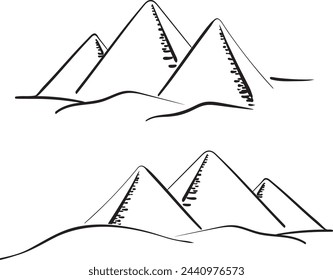 Egypt pyramids in the desert. Hand-drawn vector illustration. Sketch