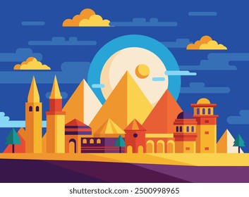 Egypt pyramids giza cairo cityscape skyline geometrical Background items doodle background social media design
Landscape of Egypt. Vector illustration in flat style. Colorful background.