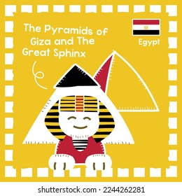 Egypt the pyramids of Giza and the great sphinx landmark illustration with cute stamp design