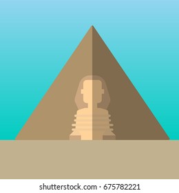 Egypt pyramids and Great Sphinx in Giza vector illustration. Flat style icon. Most famous world landmark. Travel flat design vector graphics