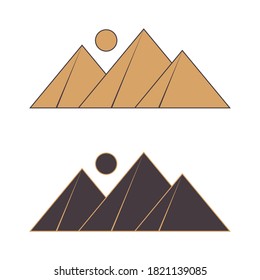 Egypt pyramids icon with sun. Outline silhouettes symbols of archeology monument. EPS 10 vector illustration.