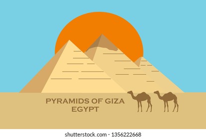 Egypt pyramids landscape. Egyptian great pyramids in the desert on a background. Dry desert under sun, endless sand desert. Pyramids in the desert. Cheops pyramid. the 7 Wonders of the World