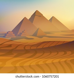 Egypt pyramids in Sahara desert in sunset