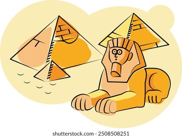 Egipto, pirámides, esfinge. Símbolos históricos de los egipcios. Arquitectura de la pirámide del Lugar famoso egipcio, Ilustración vectorial plana del Lugar famoso turístico.