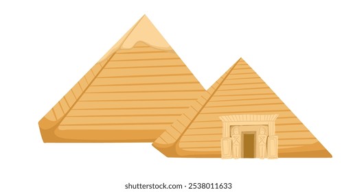 Egypt pyramids, symbol of ancient Egypt. Abstract hand drawn vector art. Ancient architecture in sand dunes isolated on white background