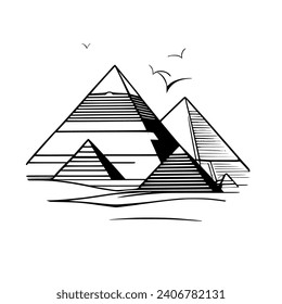 Egypt pyramids vector with birds flying in the sky