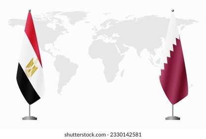 Egypt and Qatar flags for official meeting against background of world map.