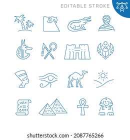 Egypt related icons. Editable stroke. Thin vector icon set