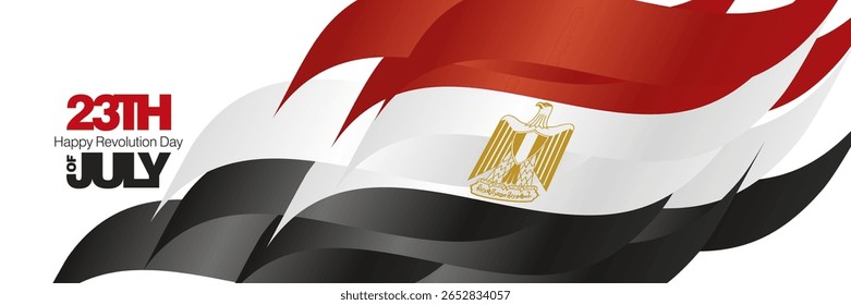 Egypt Revolution Day 23th of July banner. Bold typography lettering message 23th of July on Egypt abstract flag ribbon background