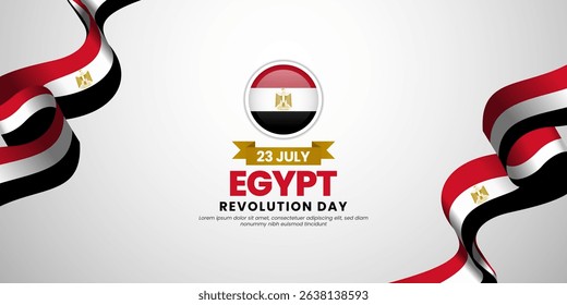 Egypt revolution day banner background 23 July design element with waving ribbon flag
