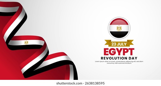 Egypt revolution day banner background 23 July design element with waving ribbon flag