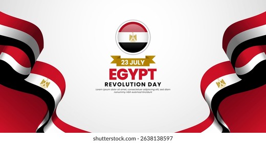 Egypt revolution day banner background 23 July design element with waving ribbon flag