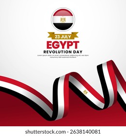 Egypt revolution day greeting card, square banner background with warving ribbon flag