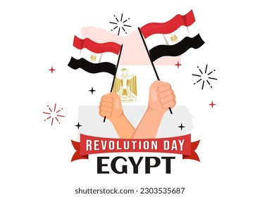 Egypt Revolution Day Vector Illustration on July 23 with Waving Flag Background in National Holiday Flat Cartoon Hand Drawn Landing Page Templates