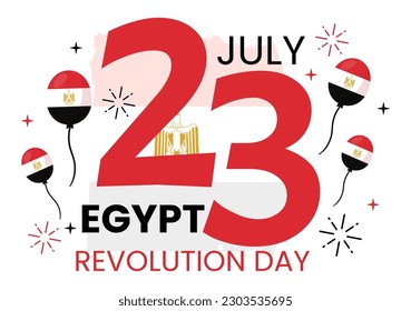 Egypt Revolution Day Vector Illustration on July 23 with Waving Flag Background in National Holiday Flat Cartoon Hand Drawn Landing Page Templates