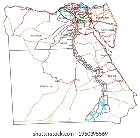 Egypt road and highway map. Vector illustration.