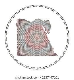 Egypt round logo. Digital style shape of Egypt in dotted circle with country name. Tech icon of the country with gradiented dots. Awesome vector illustration.