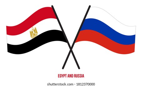 Egypt and Russia Flags Crossed And Waving Flat Style. Official Proportion. Correct Colors.