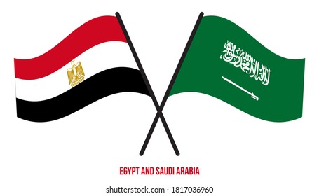 Egypt and Saudi Arabia Flags Crossed And Waving Flat Style. Official Proportion. Correct Colors.