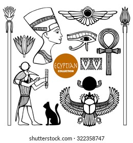 Egypt set with ancient god symbols and ornaments isolated vector illustration