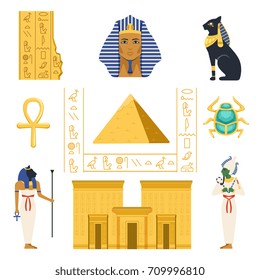Egypt set, Egyptian ancient symbols colorful vector Illustrations