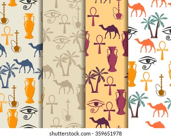 Egypt. Set of seamless patterns. Symbols of Egypt.